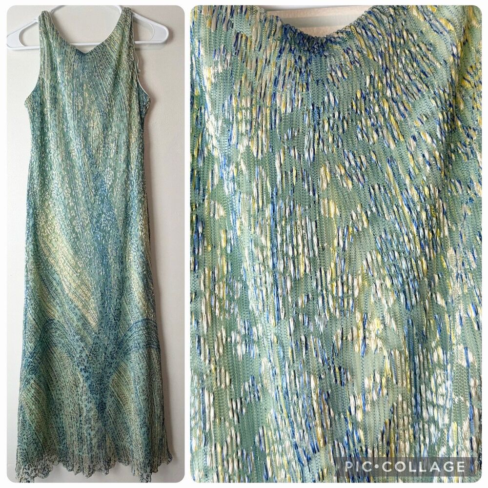 Ronni Nicole By Ouida Vintage Maxi Dress Green Blue Floral Lace Women’s 10P